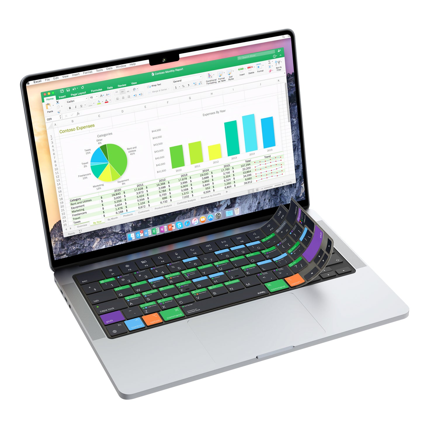 JCPal Verskin Excel Shortcuts Keyboard Cover (Transparent Black) for MacBook Air 13/15, MacBook Pro 14/16 (EU-Layout)