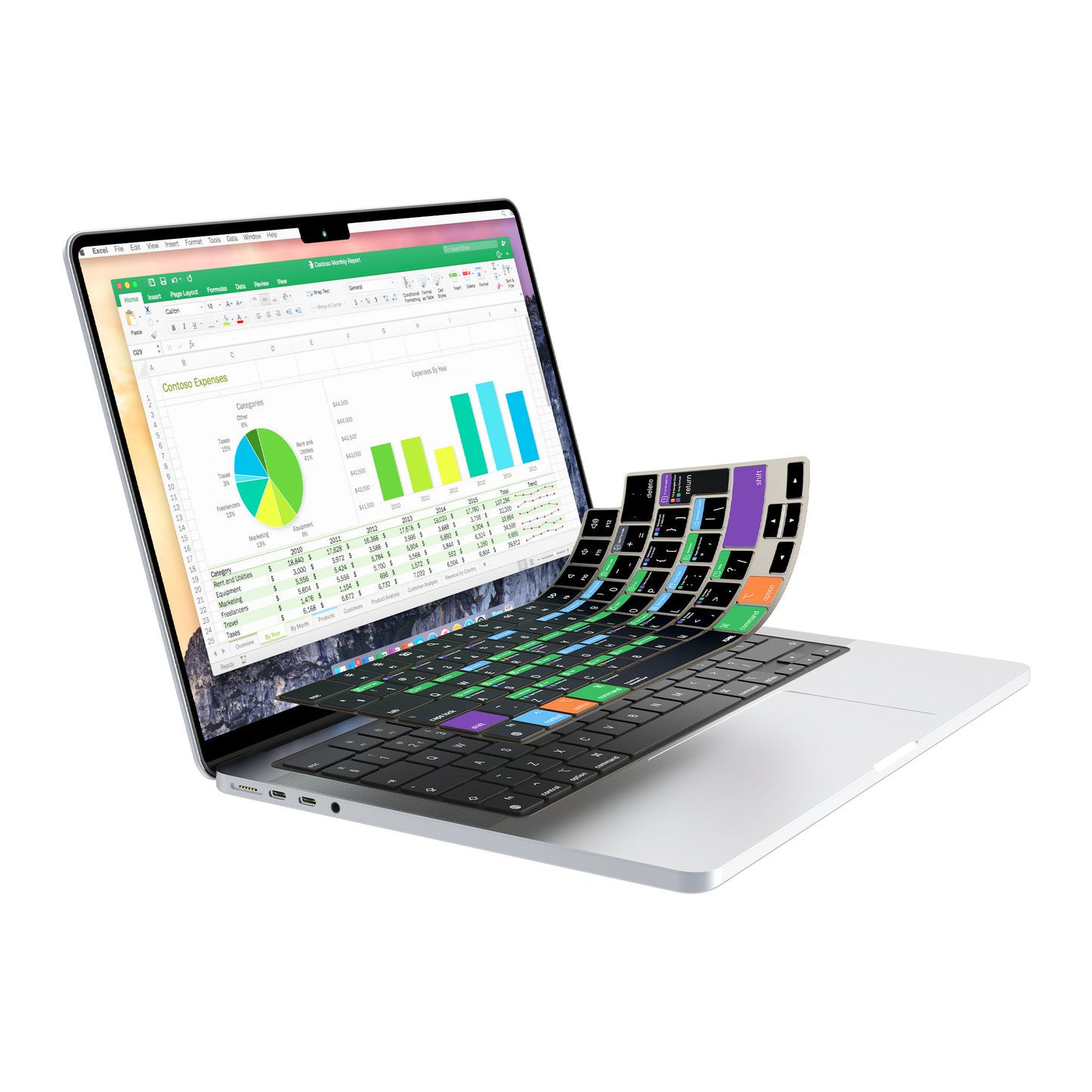 JCPal Verskin Excel Shortcuts Keyboard Cover (Transparent Black) for MacBook Air 13/15, MacBook Pro 14/16 (EU-Layout)