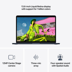 13 hüvelykes MacBook Air: Apple M5 chip 10 magos CPU-val és 10 magos GPU-val, 512GB SSD, 32GB RAM, Háttér-világítású Magic Keyboard Touch ID-val, 70 wattos USB‑C adapterrel – nemzetközi angol - éjfekete CTO