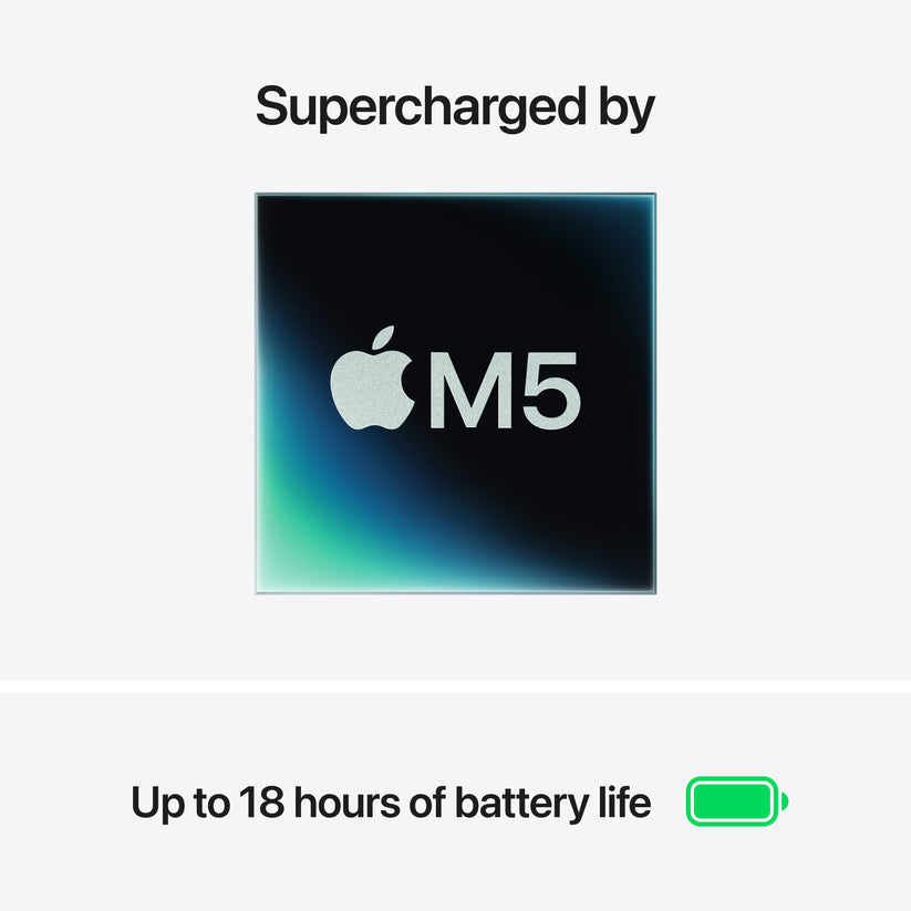 13 hüvelykes MacBook Air: Apple M5 chip 10 magos CPU-val és 10 magos GPU-val, 2TB SSD, 32GB RAM, Háttér-világítású Magic Keyboard Touch ID-val, 70 wattos USB‑C adapterrel – nemzetközi angol - csillagfény CTO