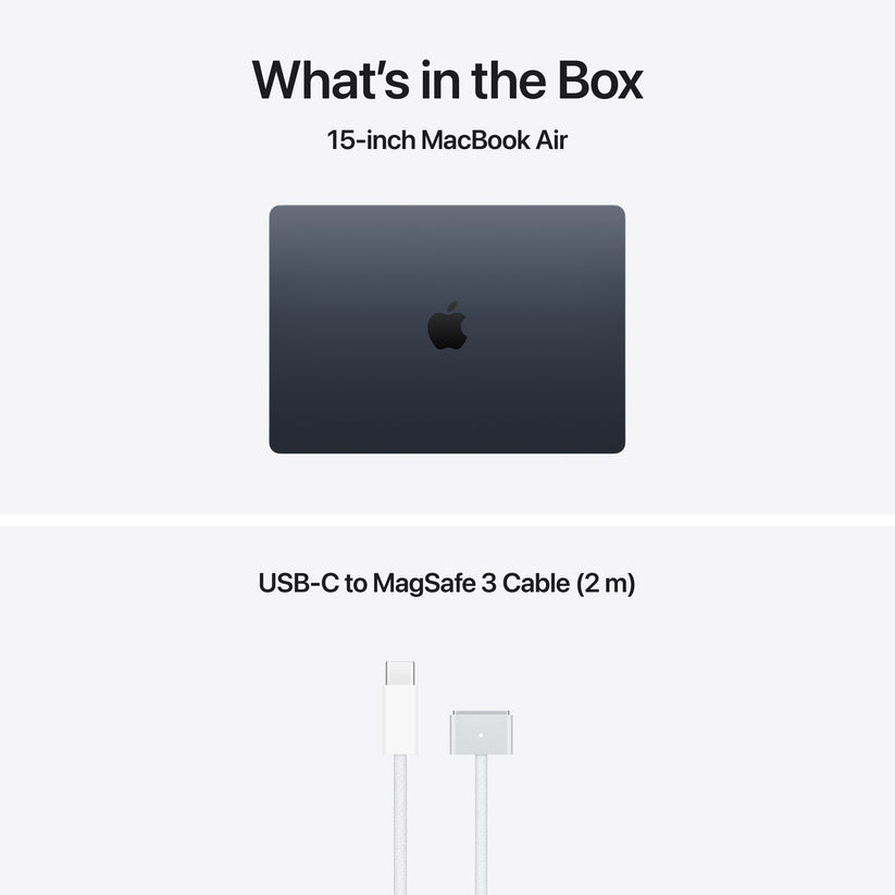 15 hüvelykes MacBook Air: Apple M5 chip 10 magos CPU-val és 10 magos GPU-val, 2TB SSD, 24GB RAM, Háttér-világítású Magic Keyboard Touch ID‑val, 70 wattos adapterrel – magyar - éjfekete CTO