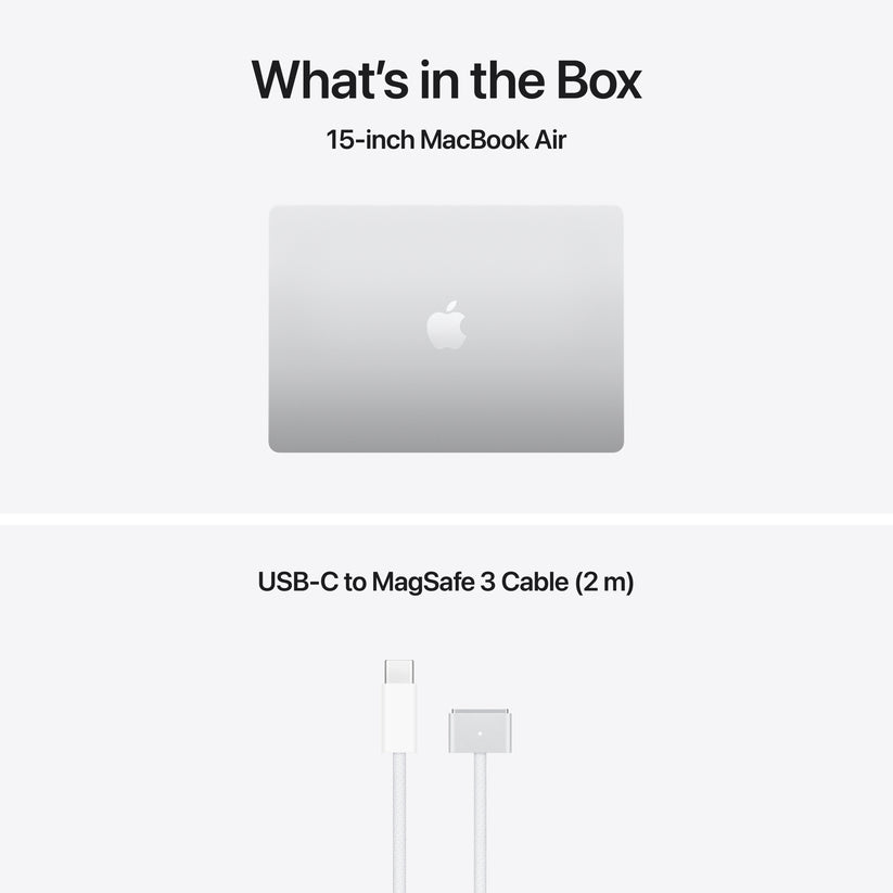 15 hüvelykes MacBook Air: Apple M5 chip 10 magos CPU-val és 10 magos GPU-val, 2TB SSD, 32GB RAM, Háttér-világítású Magic Keyboard Touch ID‑val, 70 wattos adapterrel – nemzetközi angol - ezüst CTO