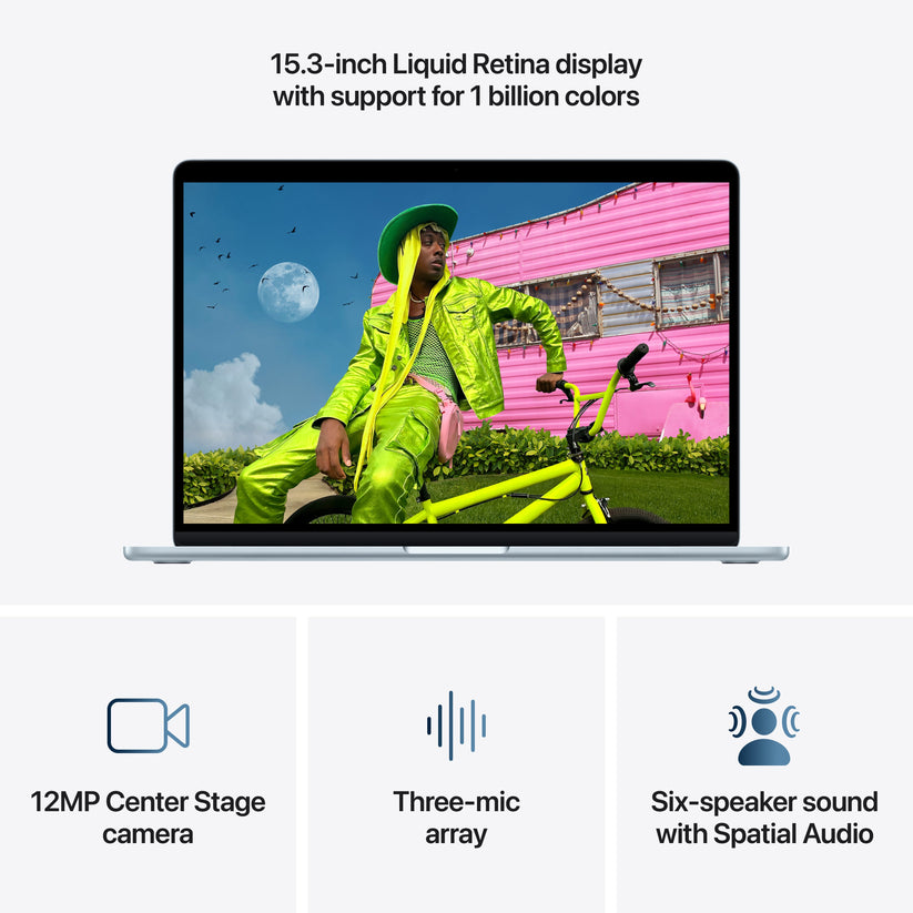 15 hüvelykes MacBook Air: Apple M5 chip 10 magos CPU-val és 10 magos GPU-val, 4TB SSD, 32GB RAM, Háttér-világítású Magic Keyboard Touch ID‑val, 70 wattos adapterrel – nemzetközi angol - égkék CTO
