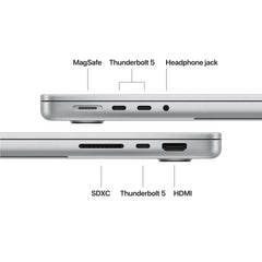 14 hüvelykes MacBook Pro: Apple M5 Pro chip 18 magos CPU-val és 20 magos GPU-val, 24GB, 2TB SSD - ezüst