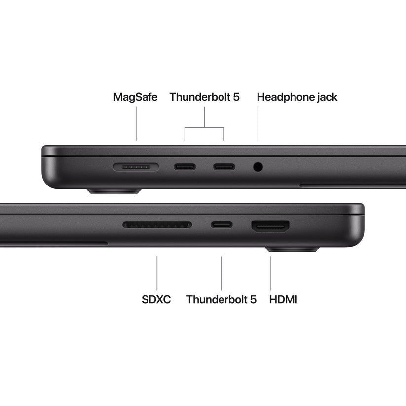 16 hüvelykes MacBook Pro: Apple M5 Max chip 18 magos CPU-val és 32 magos GPU-val, 8TB SSD, 36GB RAM, Háttér-világítású Magic Keyboard Touch ID‑val – nemzetközi angol - asztrofekete CTO
