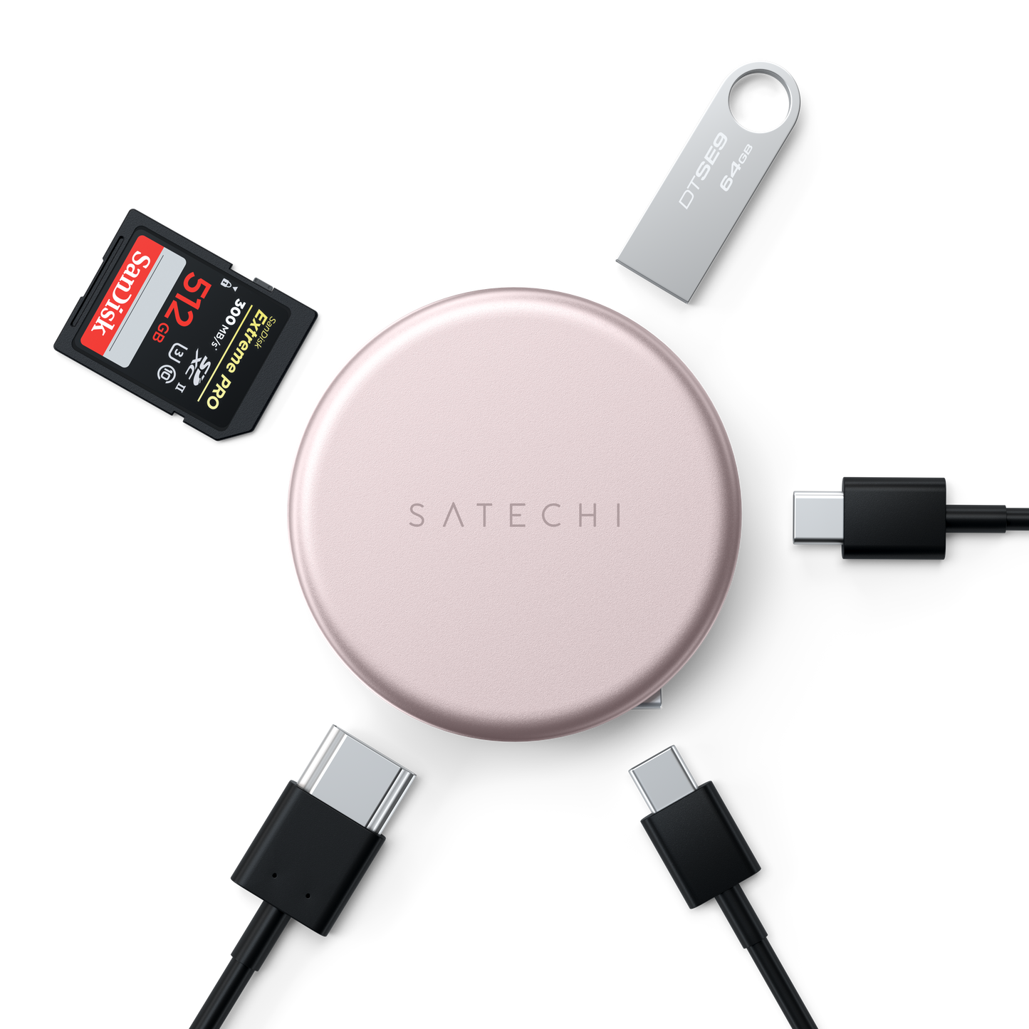 Satechi – OntheGo 5-in-1 Multiport Adapter (1x HDMI 4K 60Hz, 1x USB-C 5 Gbps-ig, 1x USB-A 3.0 5 Gbps-ig, 1xUSB-C PD60W, 1x SD kártya olvasó) - Blush