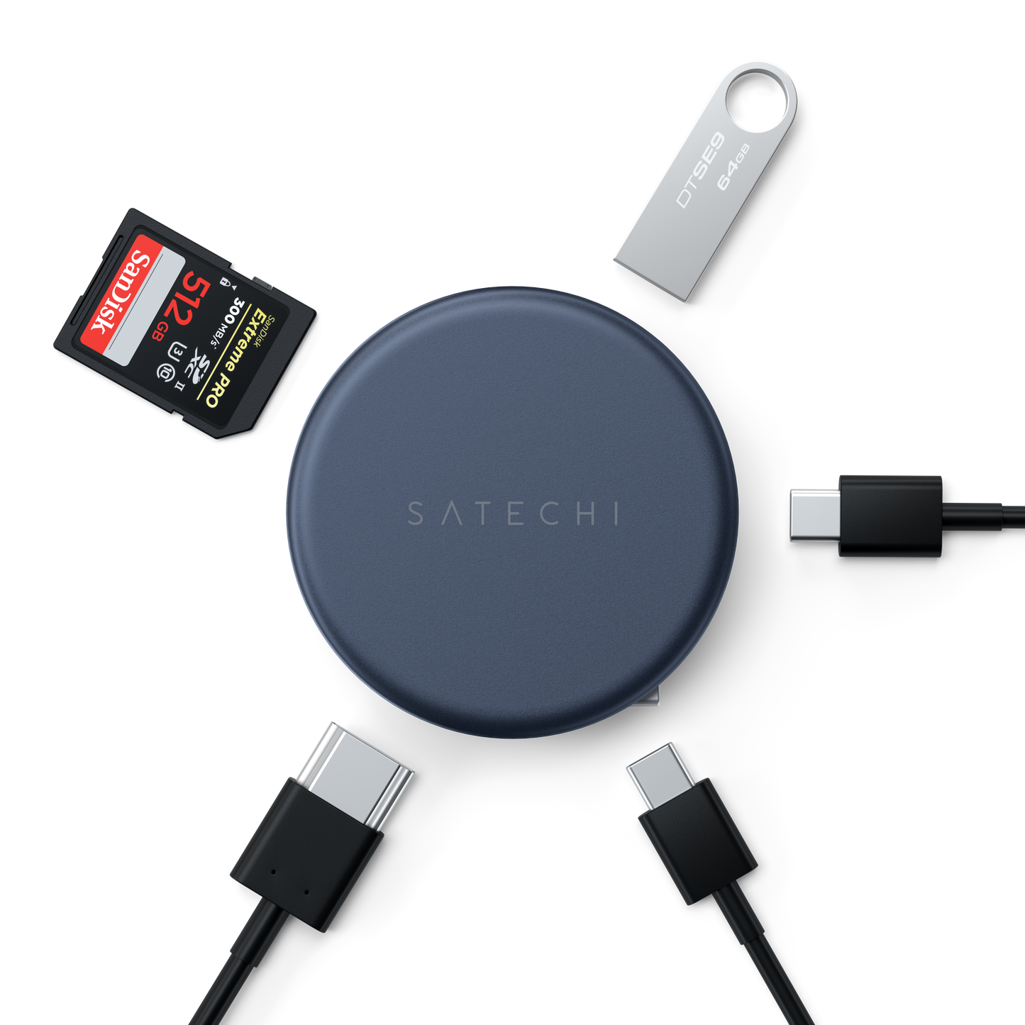 Satechi – OntheGo 5-in-1 Multiport Adapter (1x HDMI 4K 60Hz, 1x USB-C 5 Gbps-ig, 1x USB-A 3.0 5 Gbps-ig, 1xUSB-C PD60W, 1x SD kártya olvasó) - Indigo