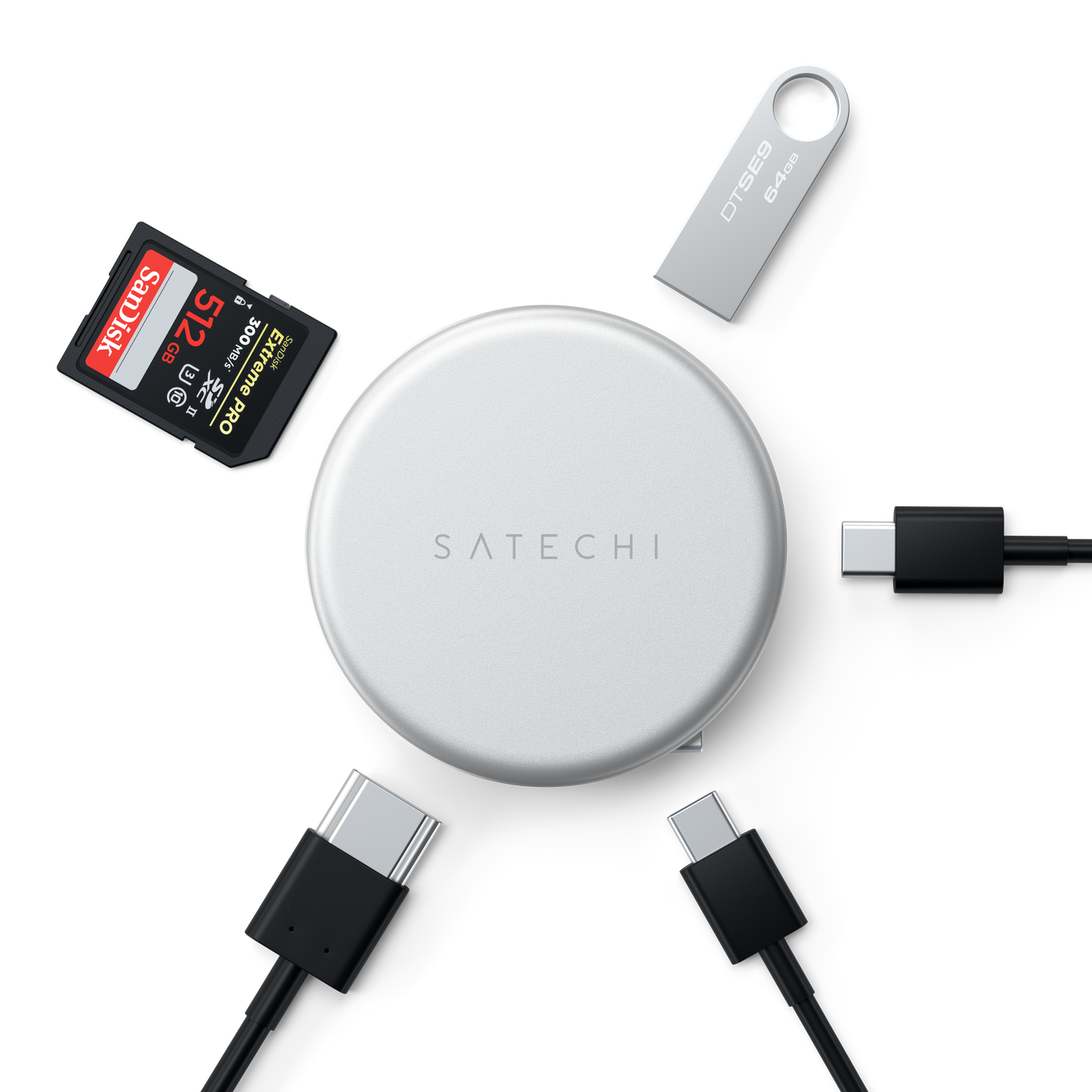 Satechi – OntheGo 5-in-1 Multiport Adapter (1x HDMI 4K 60Hz, 1x USB-C 5 Gbps-ig, 1x USB-A 3.0 5 Gbps-ig, 1xUSB-C PD60W, 1x SD kártya olvasó) - Silver