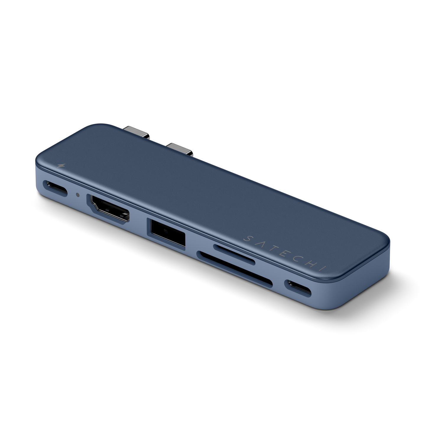 Satechi – USB-C Snap Hub (1x HDMI 4K 60Hz, 1x USB-C 5 Gbps-ig, 1x USB-A 3.0 5 Gbps-ig, 1xUSB-C PD60W, 1x és 1x SD kártya olvasó) - Indigo