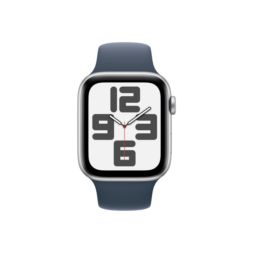 Apple Watch SE GPS – 44 mm-es ezüst alumíniumtok, viharkék sportszíj - M/L - iSTYLE HU