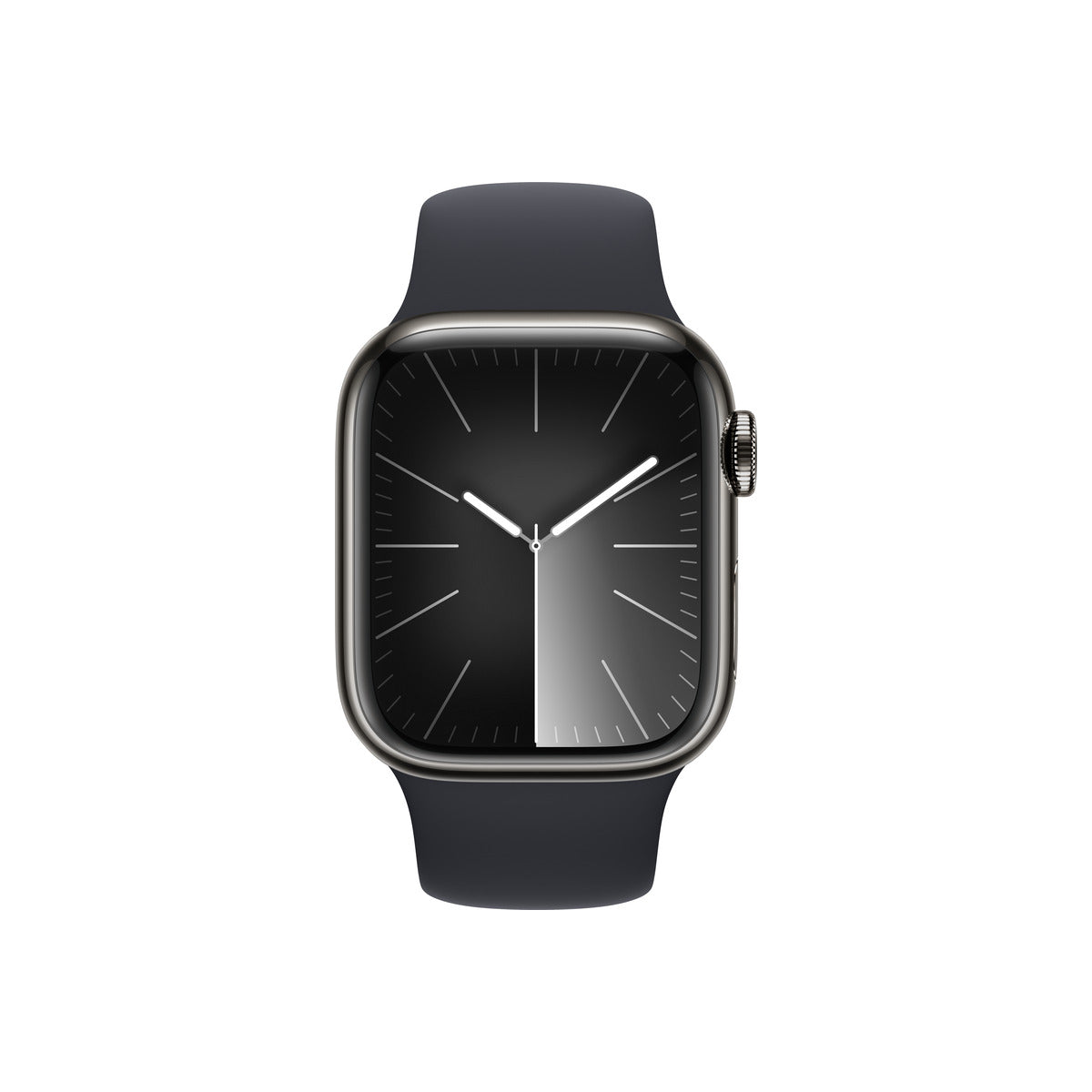 Apple Watch Series 9 GPS + Cellular – 41 mm-es grafitszínű rozsdamentesacél tok, éjfekete sportszíj - M/L - iSTYLE HU