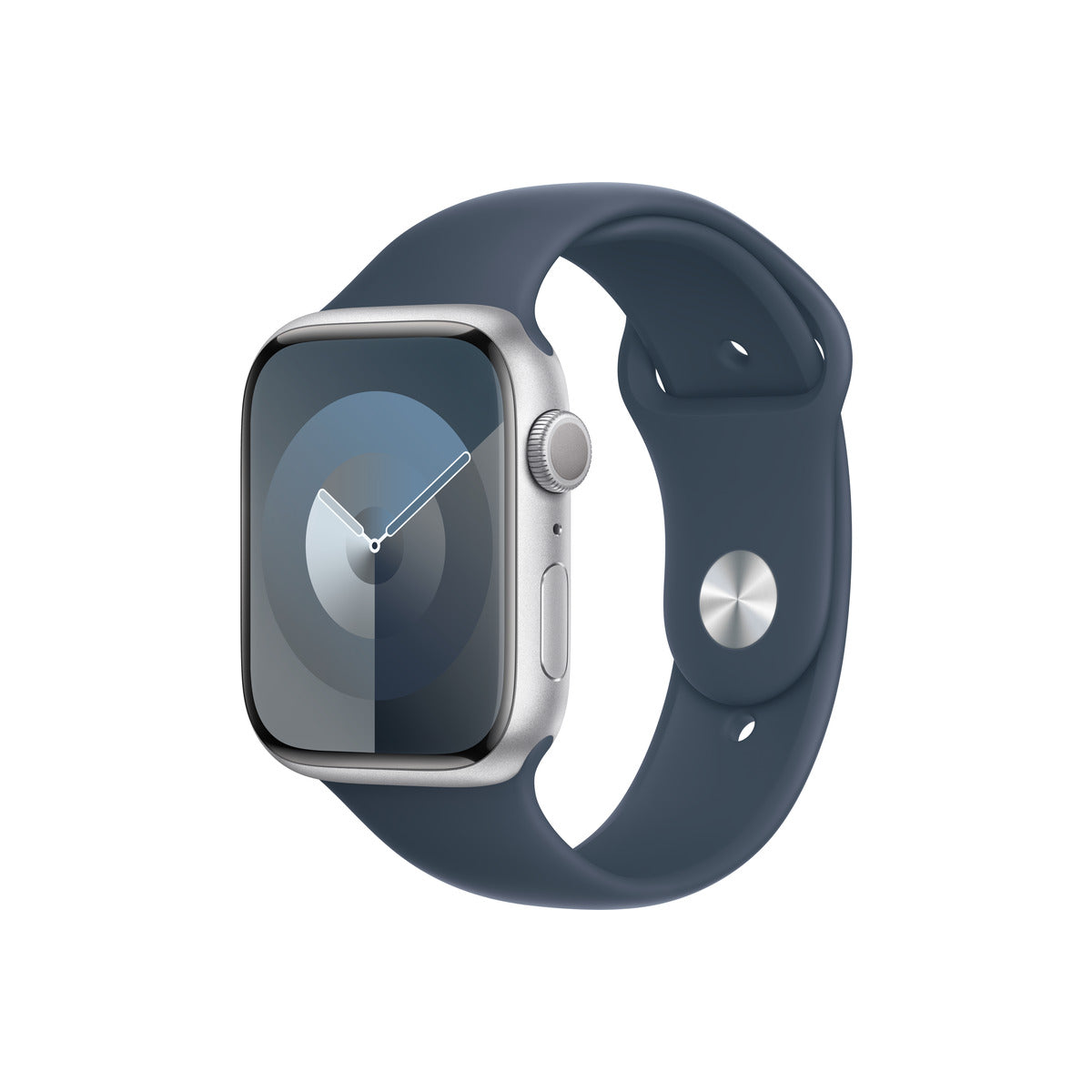 Apple Watch Series 9 GPS – 45 mm-es ezüst alumíniumtok, viharkék sportszíj - S/M - iSTYLE HU