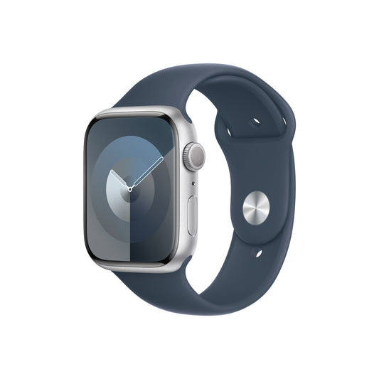 Apple Watch Series 9 GPS – 45 mm-es ezüst alumíniumtok, viharkék sportszíj - S/M - iSTYLE HU