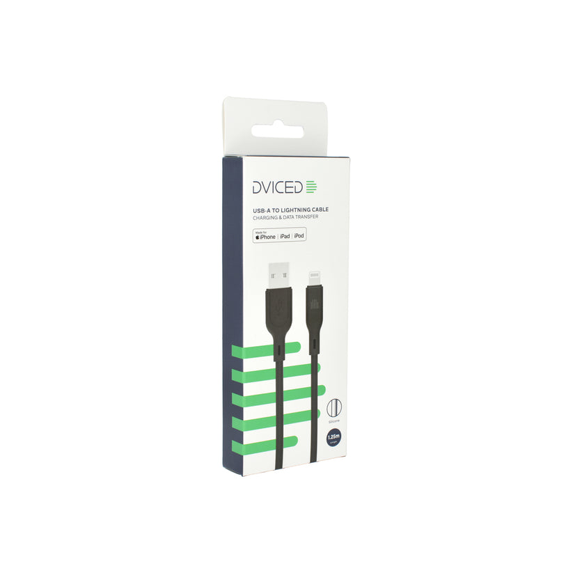 Dviced – USB-A - Lightning szilikon kábel, 1,25 m - fekete - iSTYLE HU