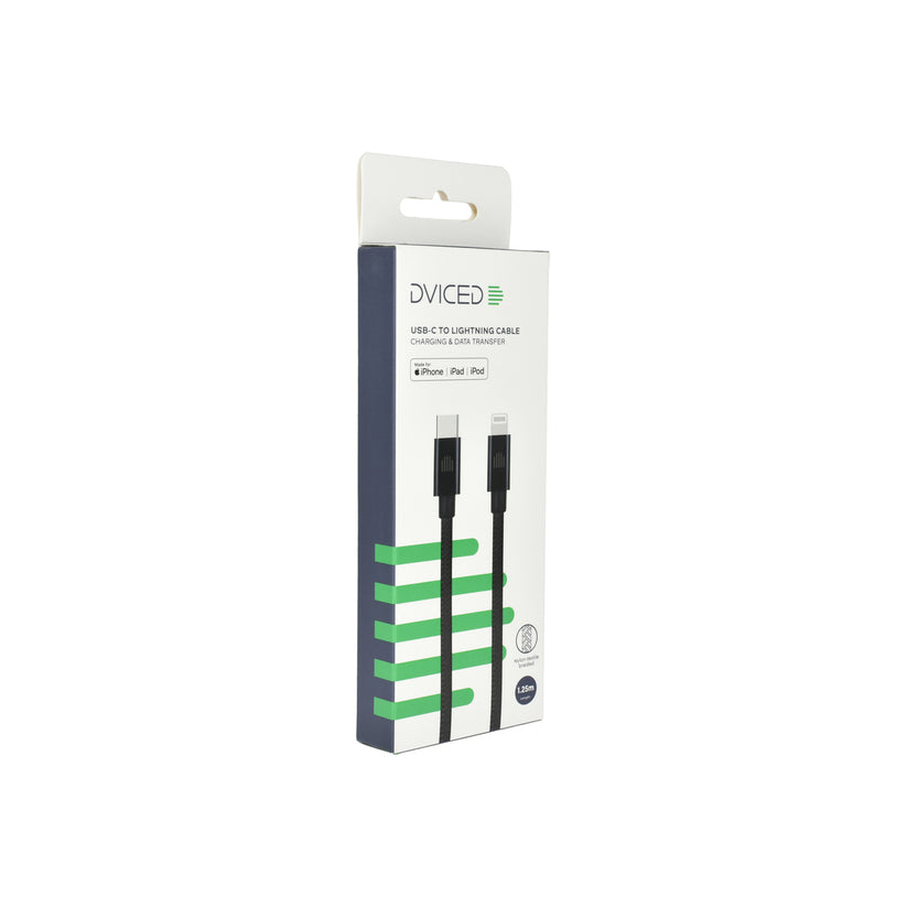 Dviced – USB-C - Lightning szőtt borítású töltőkábel, 1,25 m - fekete - iSTYLE HU