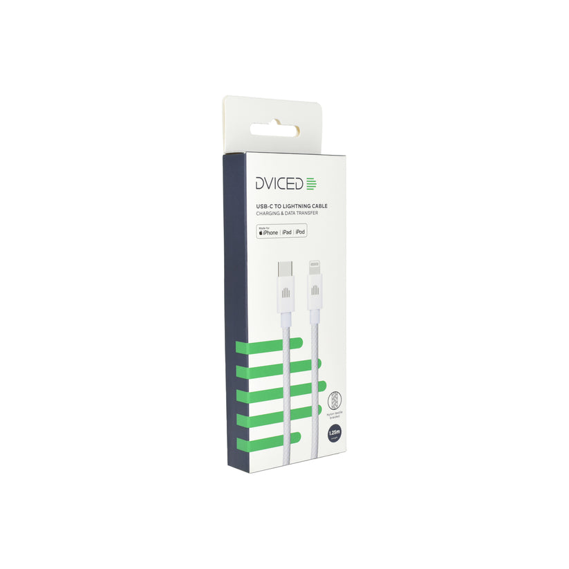 Dviced – USB-C - Lightning szőtt borítású töltőkábel, 1,25 m - fehér - iSTYLE HU