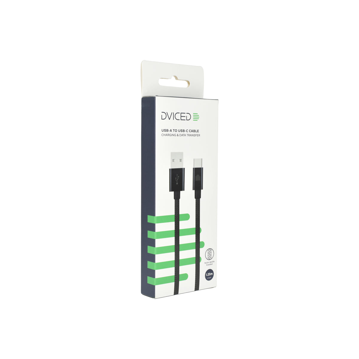 Dviced – USB-A - USB-C szőtt borítású töltőkábel, 1,25 m - fekete - iSTYLE HU