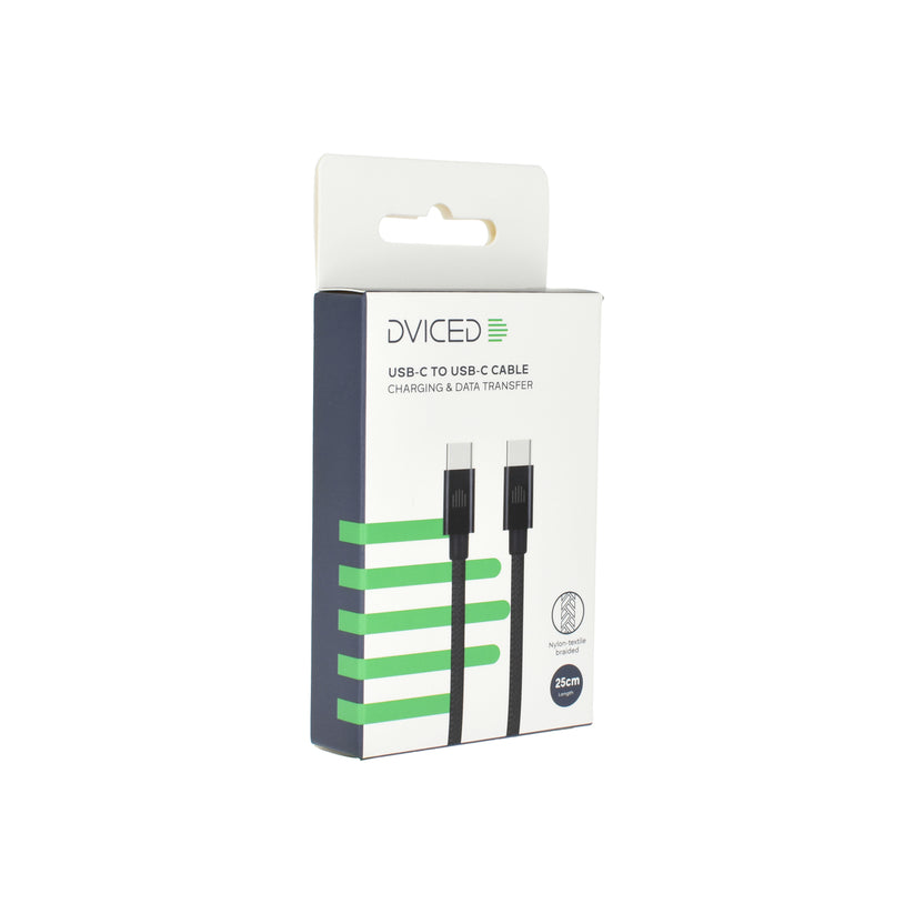 Dviced – USB-C - USB-C szőtt borítású töltőkábel, 0,25 m - fekete - iSTYLE HU