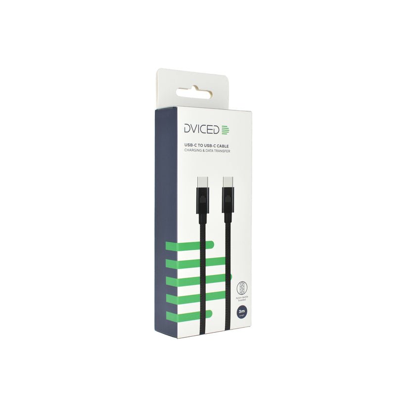 Dviced – USB-C - USB-C szőtt borítású töltőkábel, 3 m - fekete - iSTYLE HU