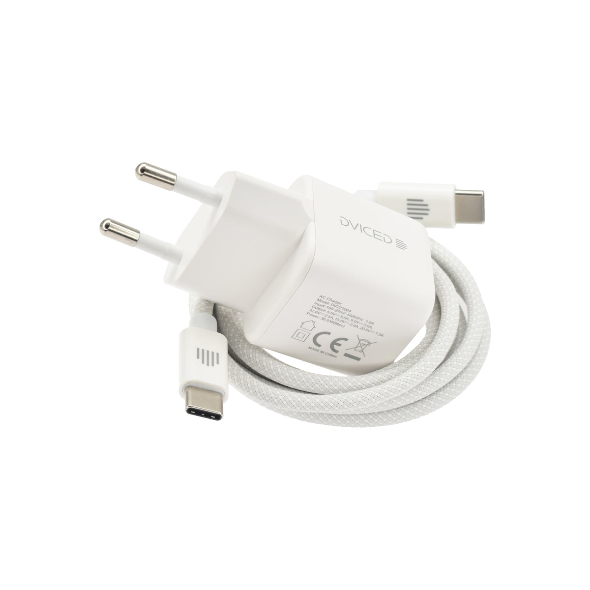Dviced – Hálózati töltő 30W GaN - 1 db USB-C + USB-C to USB-C kábel 1,25 m - fehér - iSTYLE HU