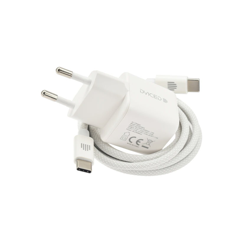 Dviced – Hálózati töltő 30W GaN - 1 db USB-C + USB-C to USB-C kábel 1,25 m - fehér - iSTYLE HU