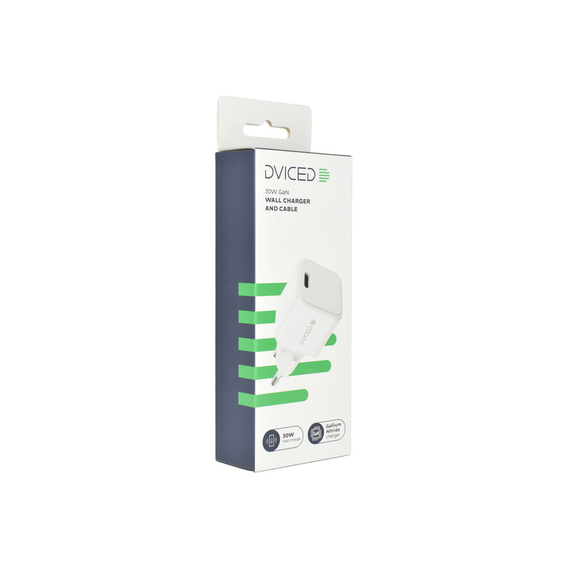 Dviced – Hálózati töltő 30W GaN - 1 db USB-C + USB-C to USB-C kábel 1,25 m - fehér - iSTYLE HU
