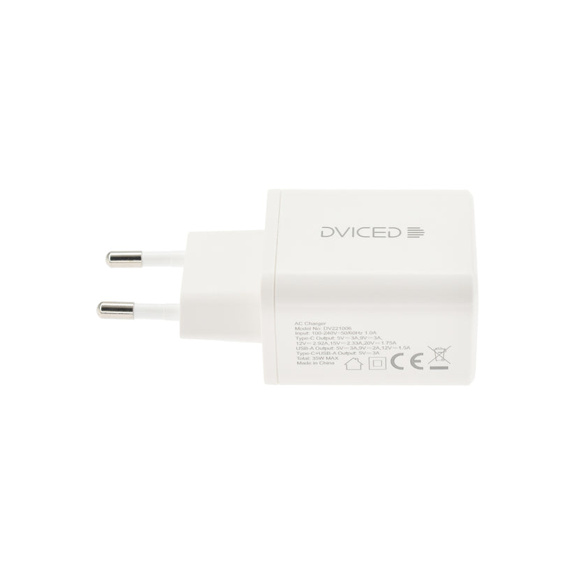 Dviced – Hálózati töltő 35W GaN - 1xUSB-A + 1x USB-C - fehér - iSTYLE HU