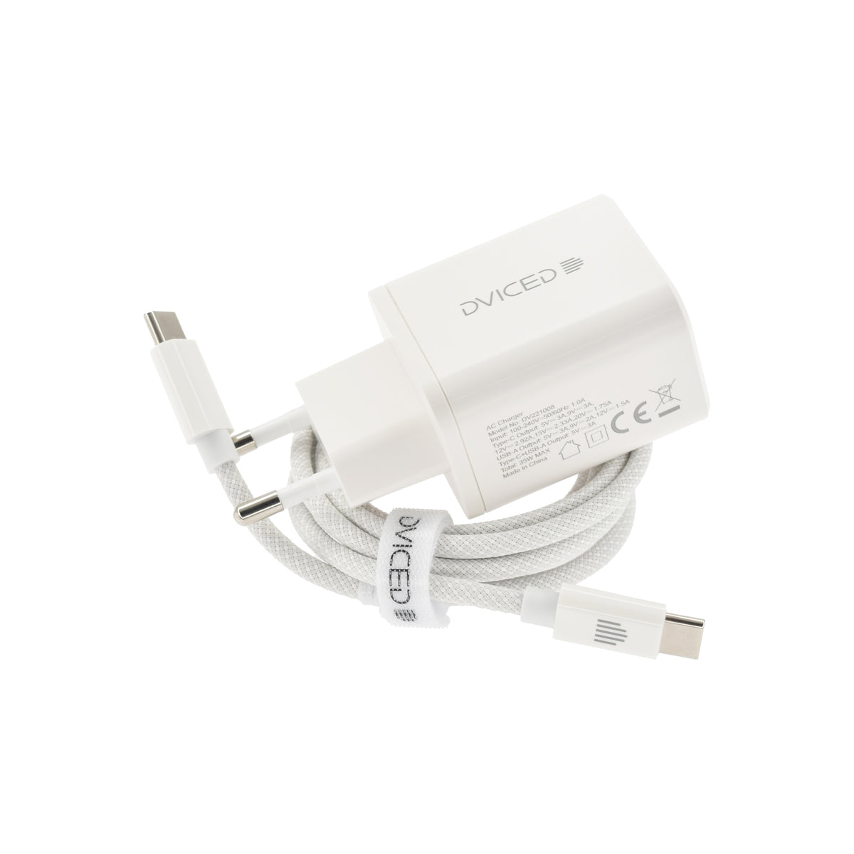 Dviced – Hálózati töltő 35W GaN - 1xUSB-C + 1x USB-A + USB-C to USB-C kábel - fehér - iSTYLE HU