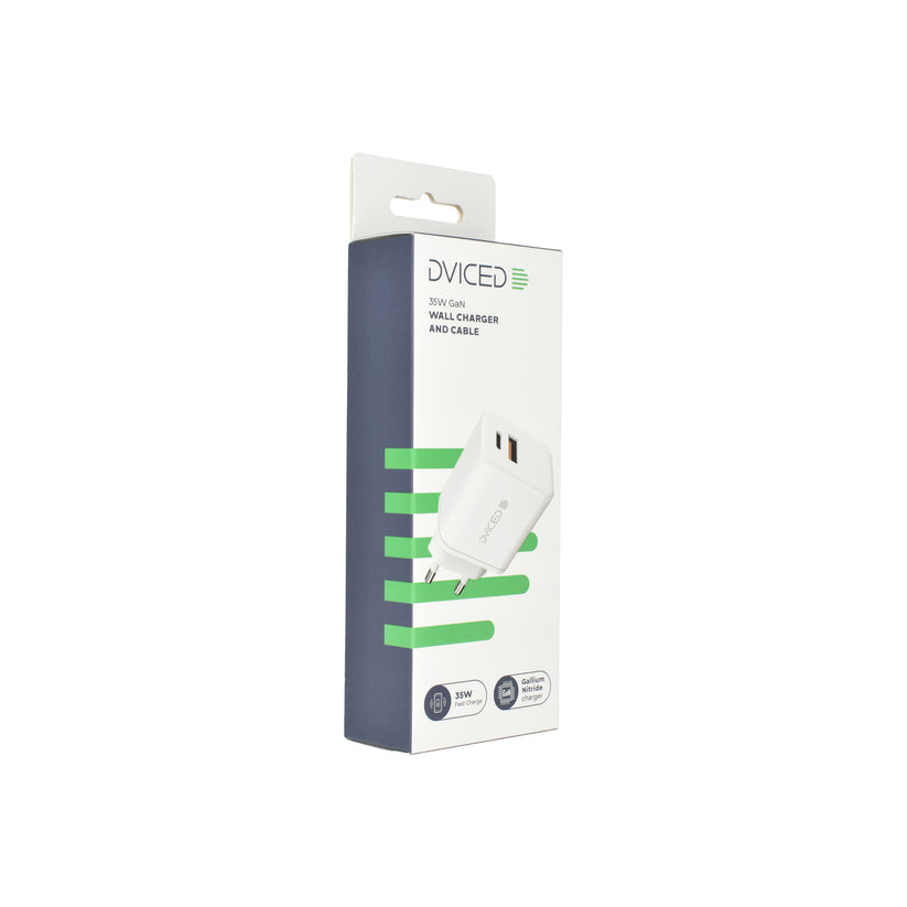 Dviced – Hálózati töltő 35W GaN - 1xUSB-C + 1x USB-A + USB-C to USB-C kábel - fehér - iSTYLE HU