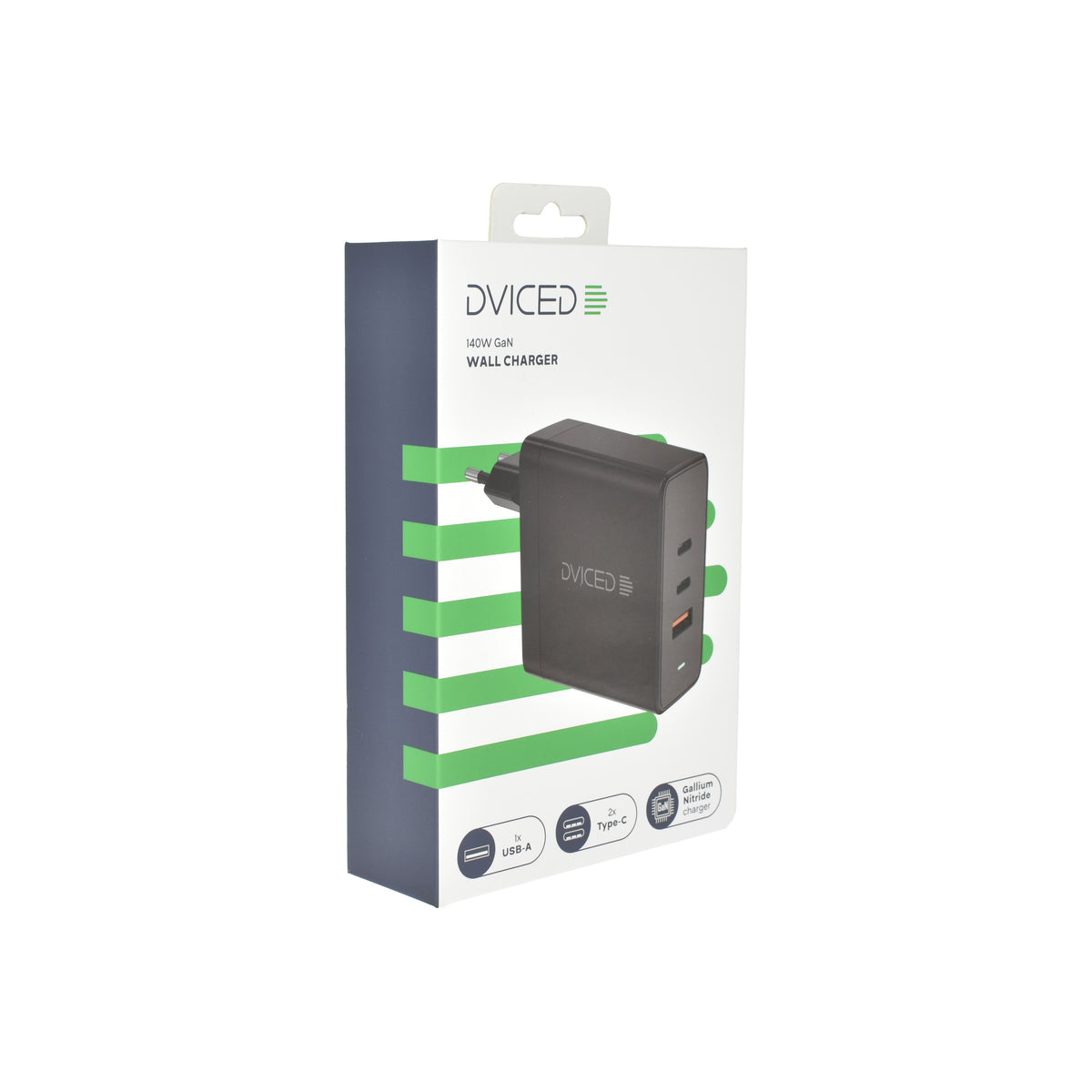 Dviced – Hálózati töltő 140W GaN - 2xUSB-C + 1x USB-A LED- fekete - iSTYLE HU