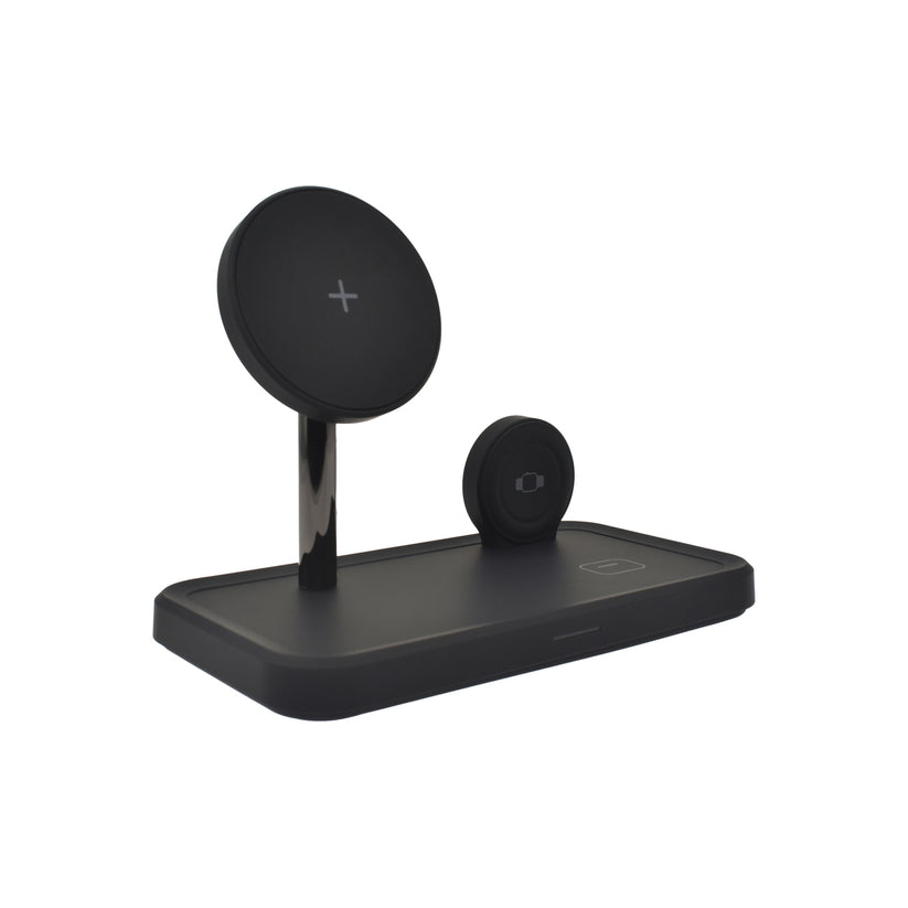 Dviced – 3 az 1-ben vezeték nélküli mágneses töltőállomás, 15W gyorstöltéssel + USB kábellel – fekete - iSTYLE HU