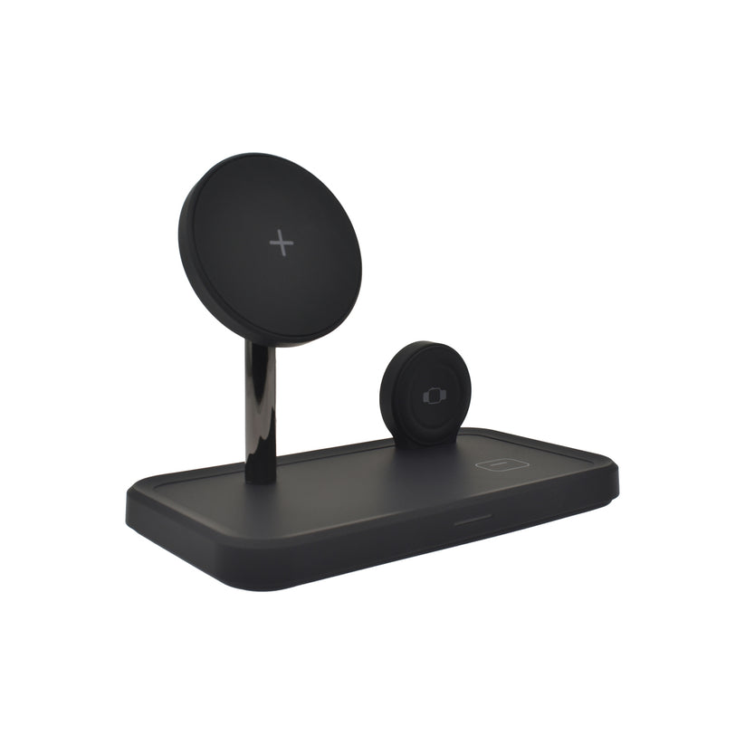 Dviced – 3-in-1 vezeték nélküli mágneses töltőállomás, 15W gyorstöltéssel + USB kábel + hálózati töltő – fekete - iSTYLE HU