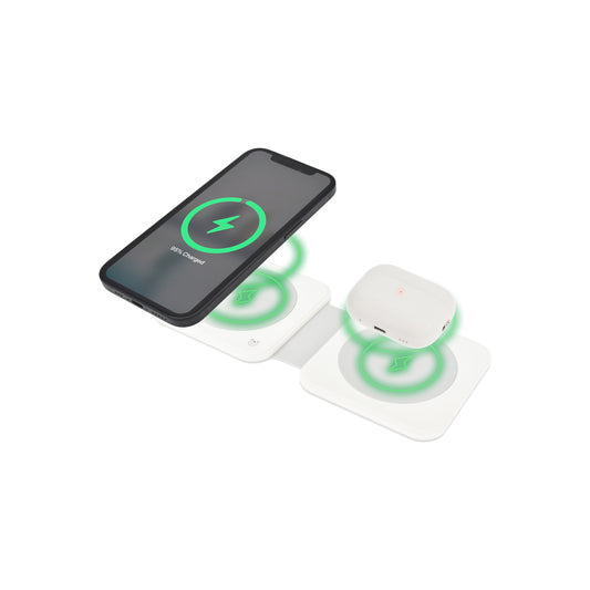 Dviced – 2-in-1 összecsukható vezeték nélküli mágneses töltőállomás, 15W gyorstöltéssel – fehér - iSTYLE HU