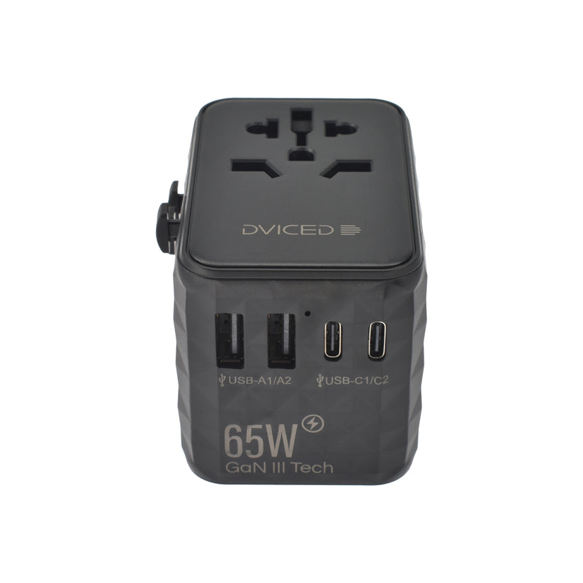Dviced – Univerzális utazási adapter 65W GaN - UK, Európa, USA, Ausztrália - fekete - iSTYLE HU