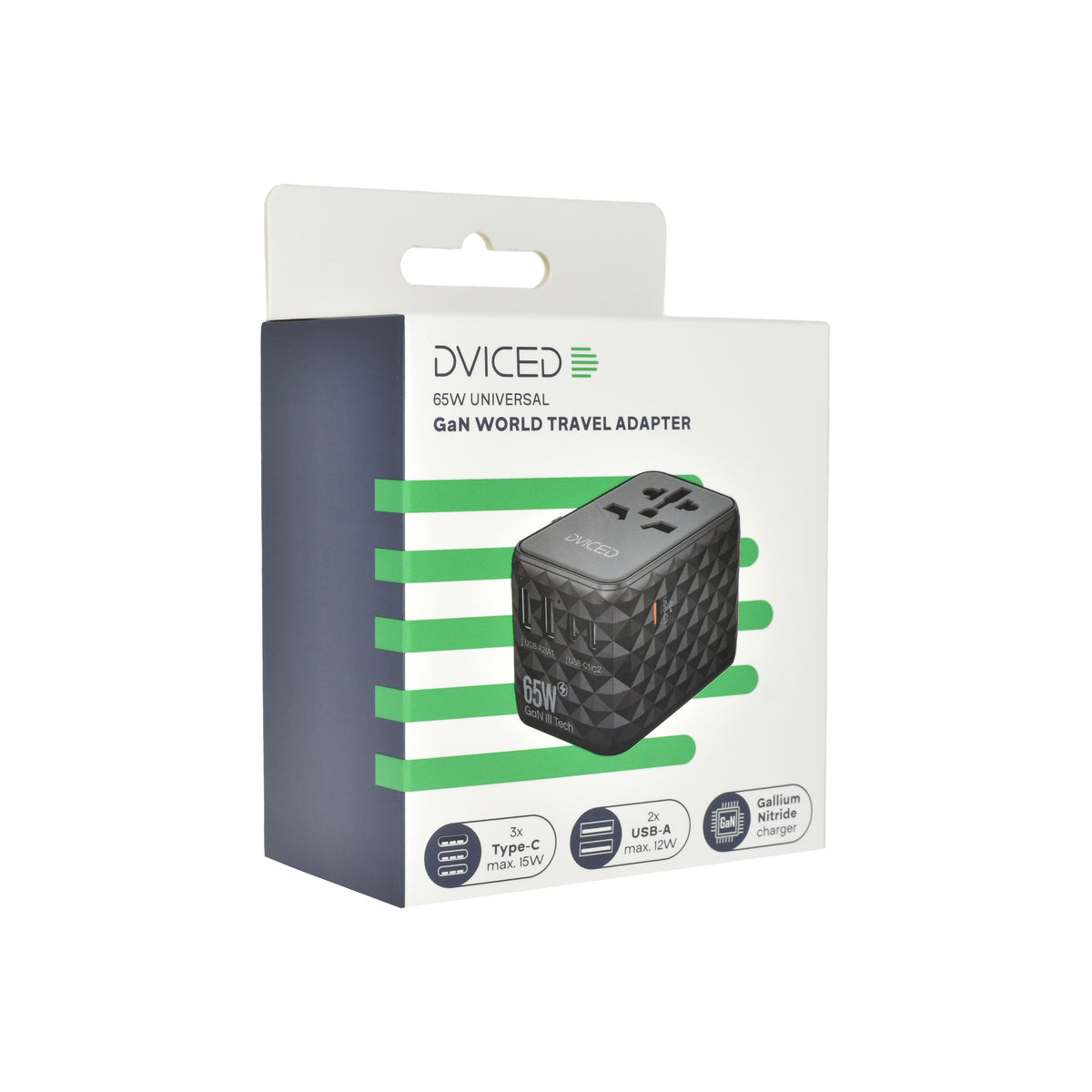 Dviced – Univerzális utazási adapter 65W GaN - UK, Európa, USA, Ausztrália - fekete - iSTYLE HU