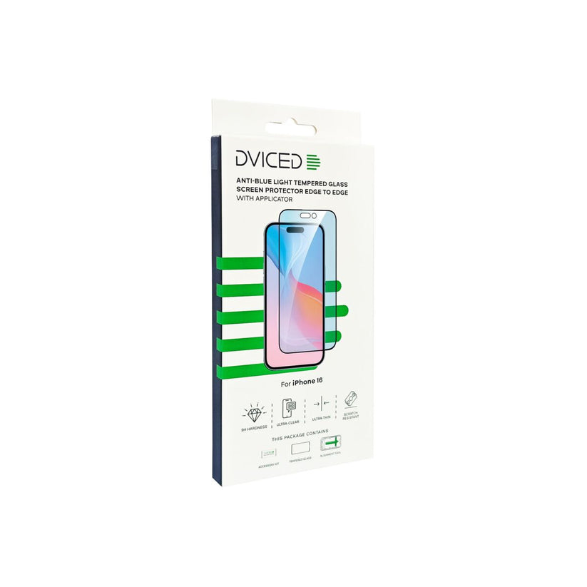 Dviced – iPhone 16 kékfény-szűrős edge to edge edzett kijelzővédő üvegfólia applikátorral - iSTYLE HU