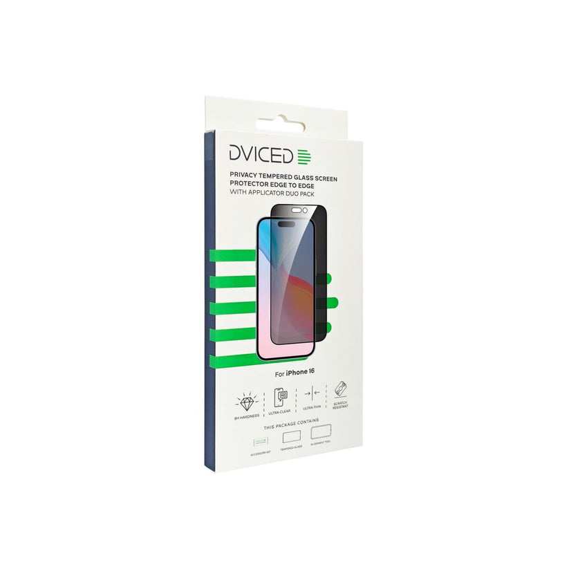 Dviced – iPhone 16 betekintésvédett edge to edge edzett kijelzővédő üvegfólia applikátorral (Duo Pack) - iSTYLE HU