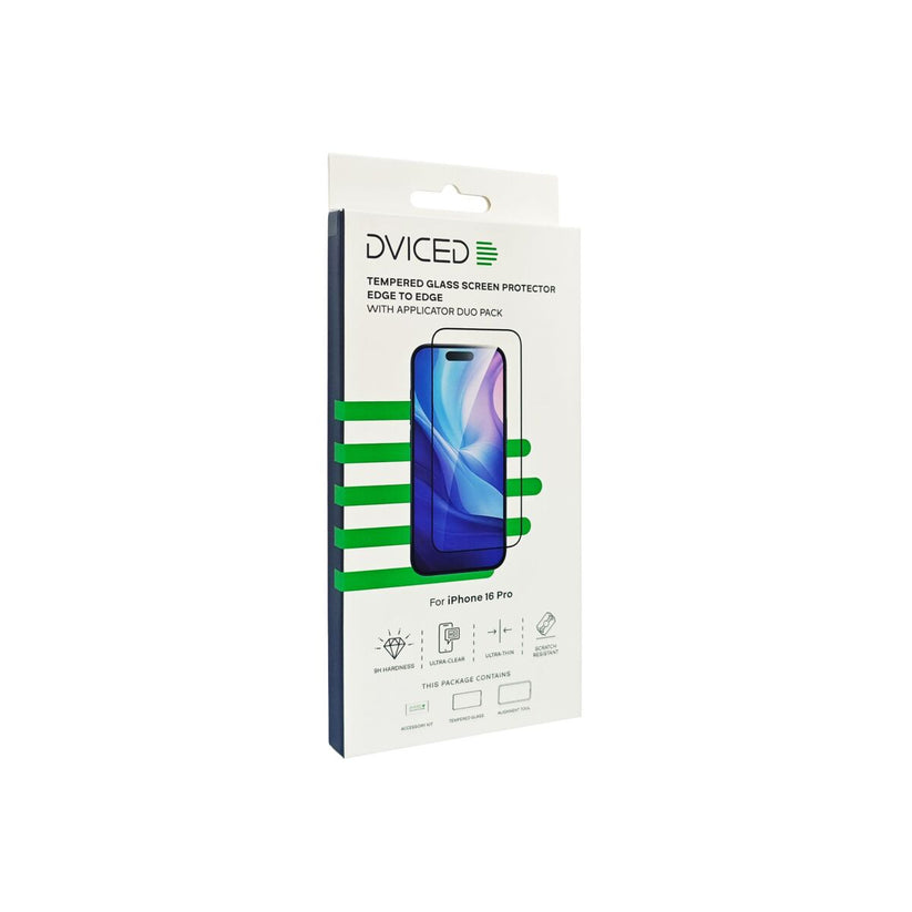 Dviced – iPhone 16 Pro edge to edge edzett kijelzővédő üvegfólia applikátorral (Duo pack) - iSTYLE HU