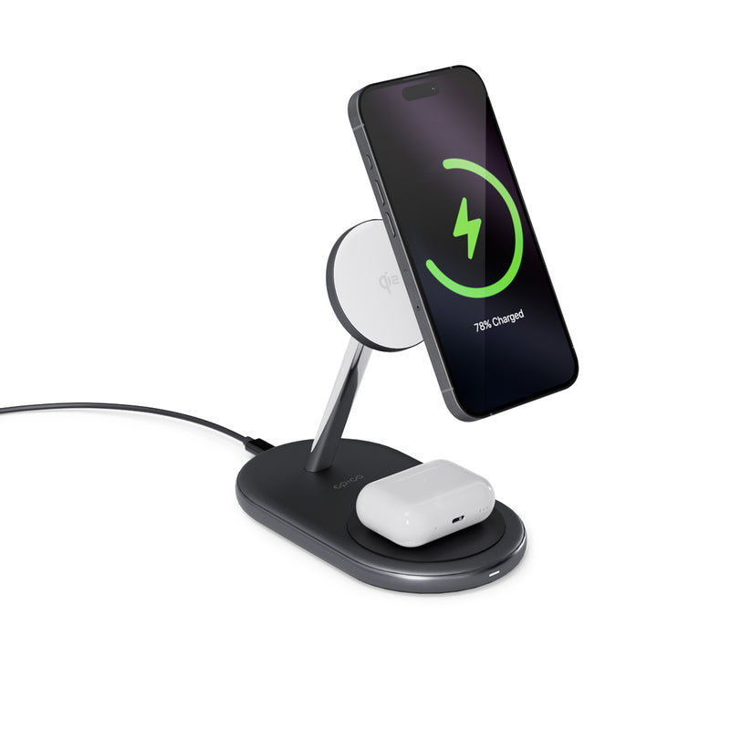 EPICO – UltraBase 2in1 Qi2 Mag+ MagSafe kompatibilis töltőállomás - fekete - iSTYLE HU