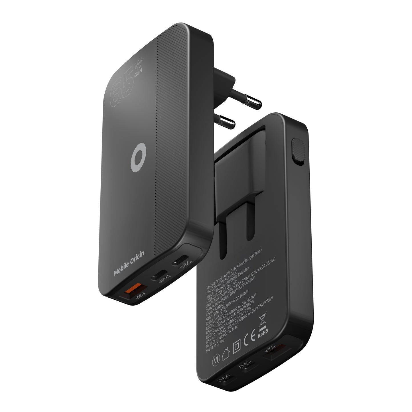 Mobile Origin – 65 Wattos GaN III Slim töltő dupla USB-C, simpla USB-A - fekete - iSTYLE HU