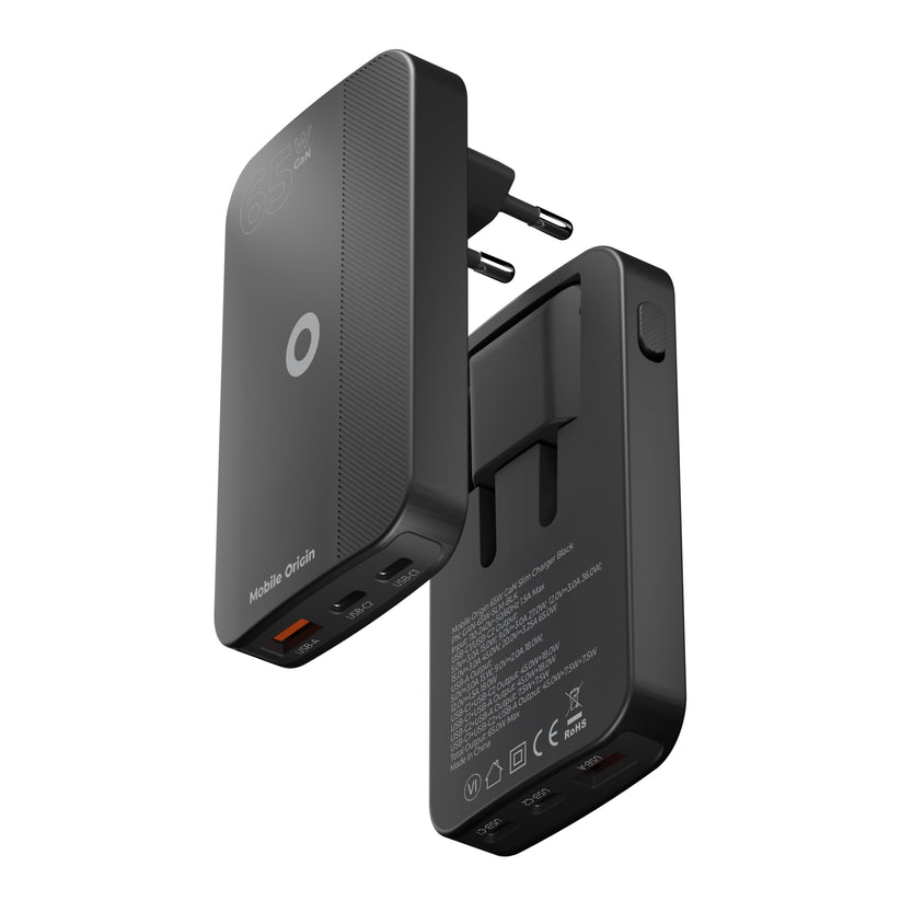 Mobile Origin – 65 Wattos GaN III Slim töltő dupla USB-C, simpla USB-A - fekete - iSTYLE HU