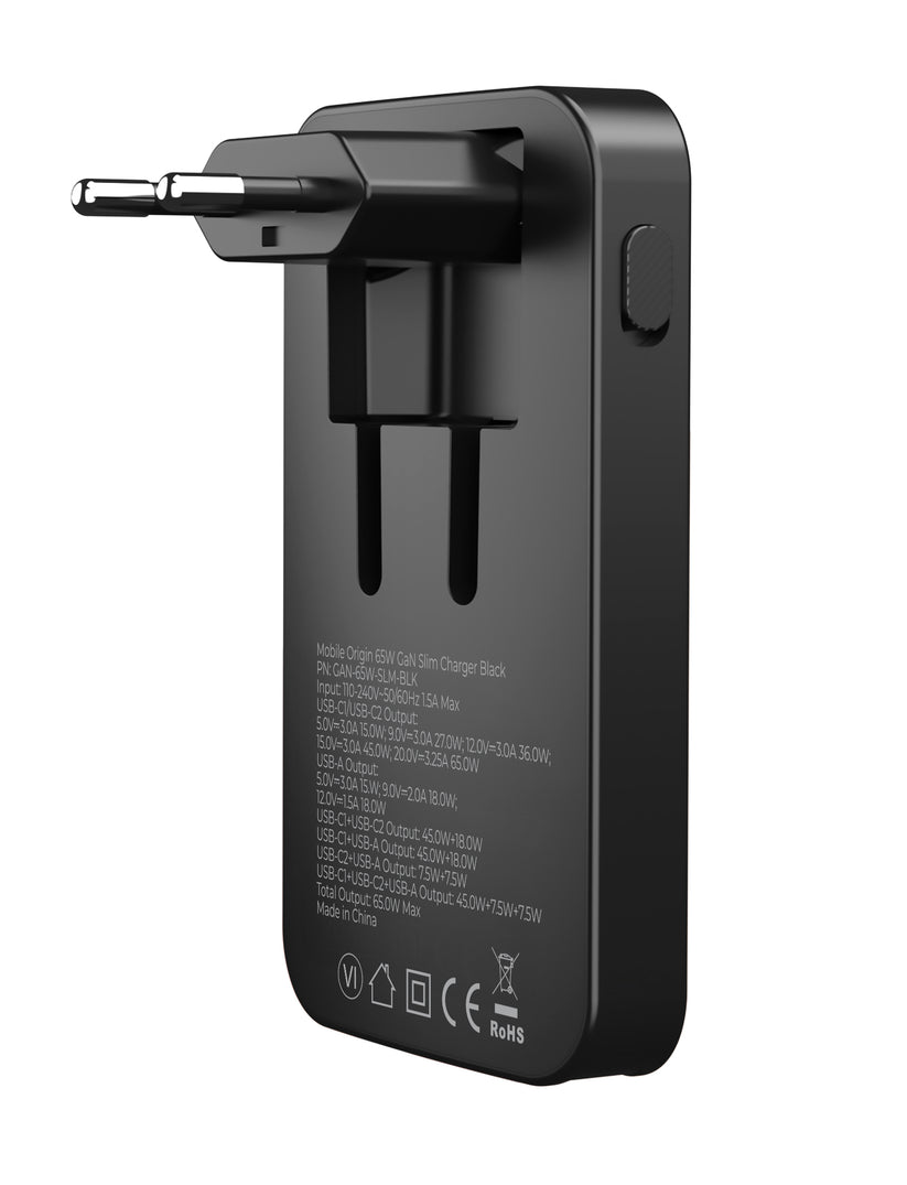 Mobile Origin – 65 Wattos GaN III Slim töltő dupla USB-C, simpla USB-A - fekete - iSTYLE HU