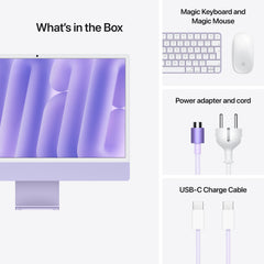 24 hüvelykes iMac Retina 4,5K kijelzővel: Apple M4 chip 8 magos CPU-val és 8 magos GPU-val, 256GB SSD, 16GB RAM, Magic Trackpad, Magic Keyboard Touch ID-val és számbillentyűzettel – magyar - lila CTO