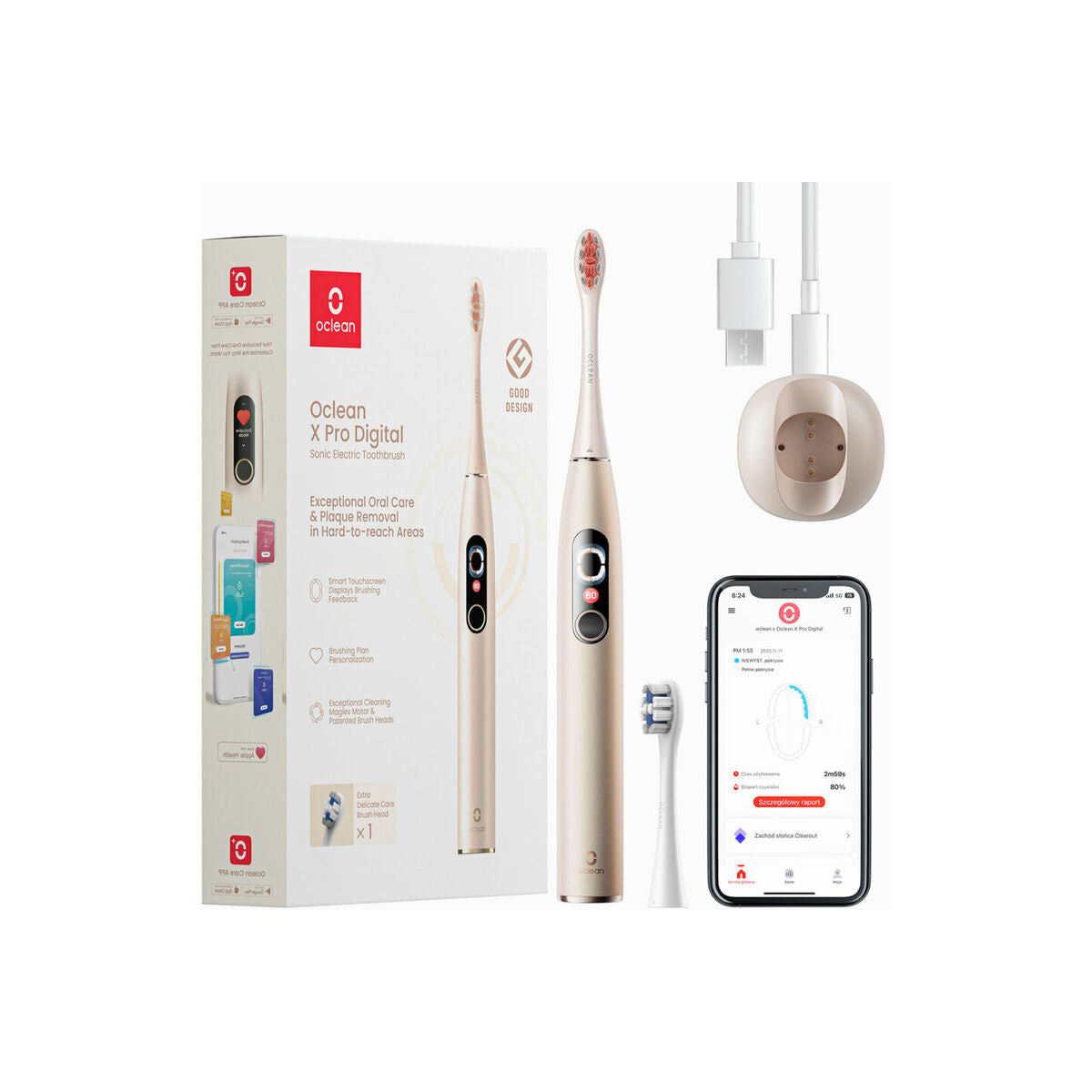 Oclean – X Pro Digital szónikus elektromos okos fogkefe - Arany - iSTYLE HU