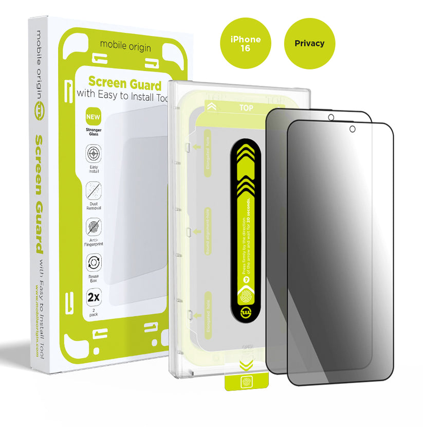 Mobile Origin – Screen Guard Privacy kijelzővédő aplikátorral, 2 darabos csomag - iPhone 16 - iSTYLE HU