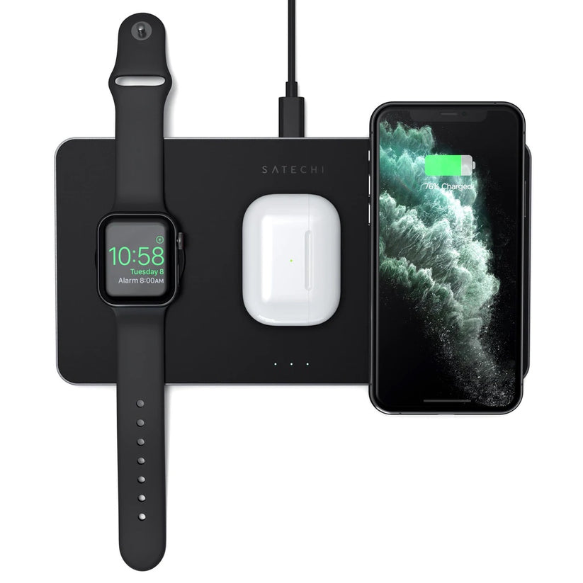 Satechi – Trio Vezetéknélküli töltő (Apple Watch, Airpods, iPhone) - Fekete - iSTYLE HU