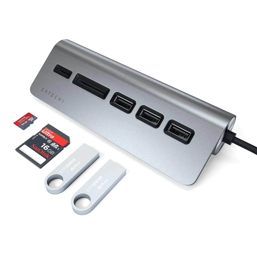 Satechi – TYPE-C Aluminum USB Hub és kártyaolvasó - asztroszürke - iSTYLE HU