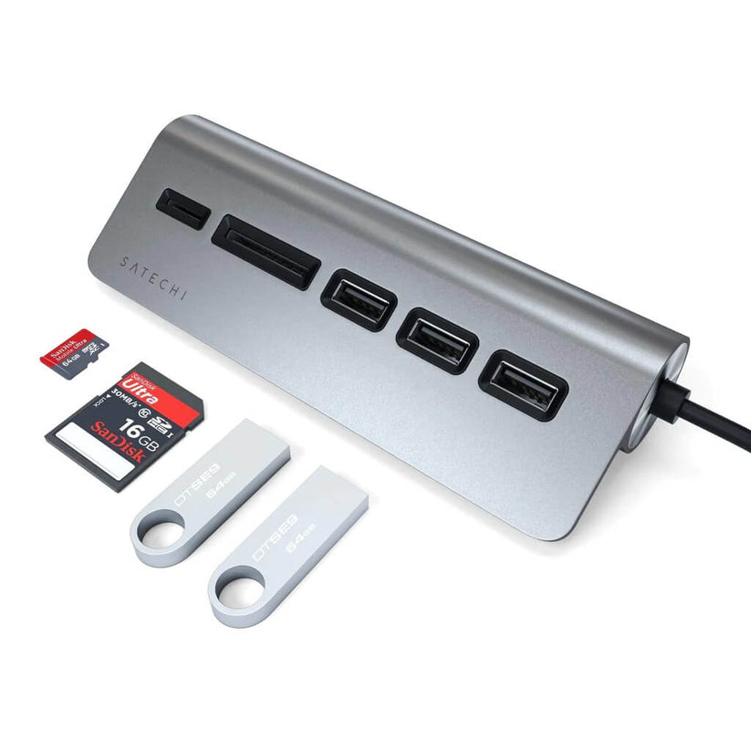 Satechi – TYPE-C Aluminum USB Hub és kártyaolvasó - asztroszürke - iSTYLE HU