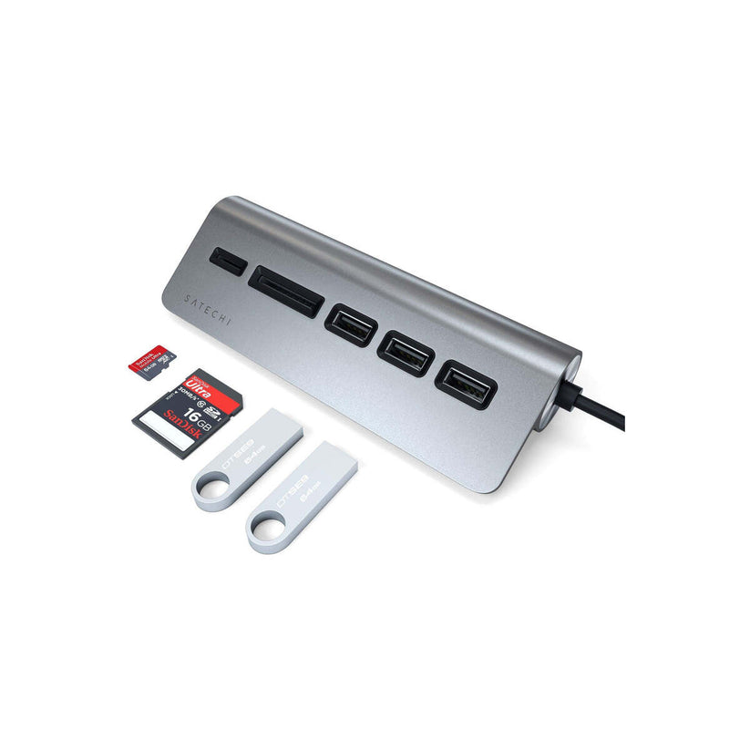 Satechi – TYPE-C Aluminum USB Hub és kártyaolvasó - asztroszürke - iSTYLE HU