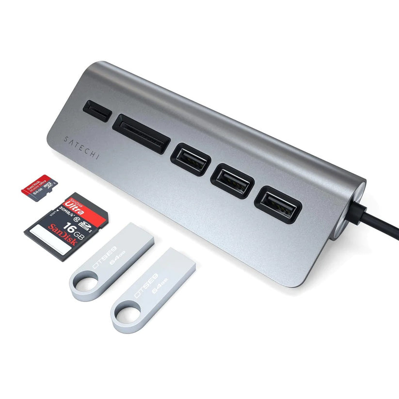 Satechi – TYPE-C Aluminum USB Hub és kártyaolvasó - asztroszürke - iSTYLE HU